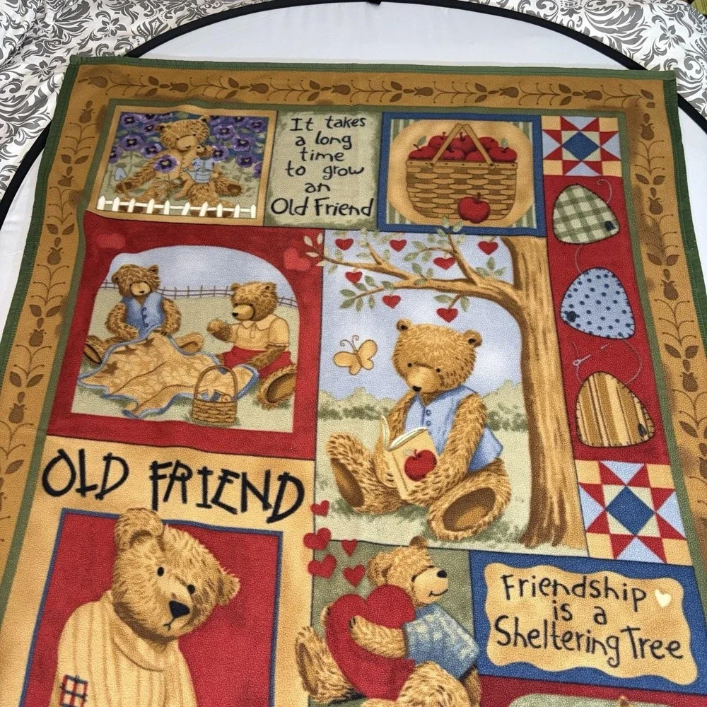 VTG 2004 Old Friend Teresa Kogut Fleece Teddy Bear Blanket Cottage Country Y2K